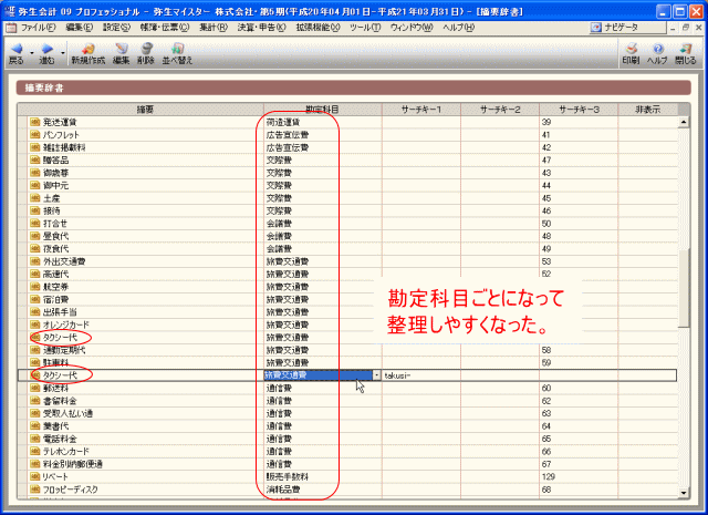 勘定科目ごとになって整理しやすくなる