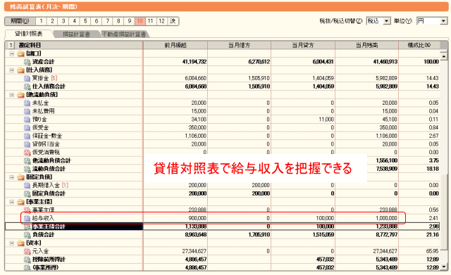 貸借対照表で給与収入を把握できる