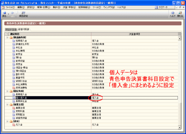決算書項目を設定する
