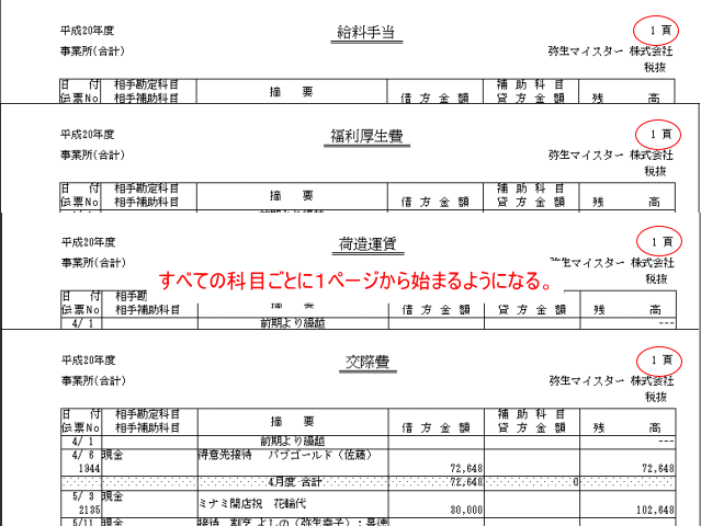 科目ごとに1ページから始まるようになる