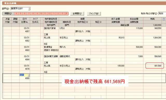 現金出納帳で入力した