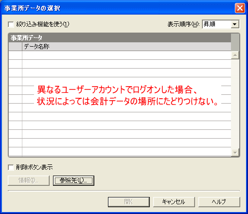 異なるアカウントだとデータを見失う